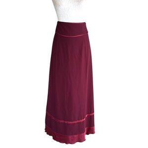 Anthropologie Odille Vintage Burgundy Maroon Satin Ribbon A-Line Maxi Skirt - 4